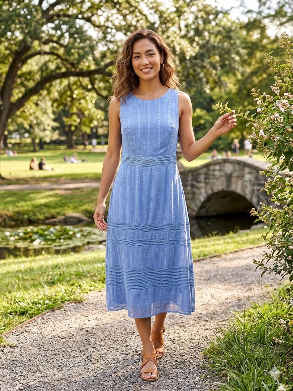 Taylor Sky Blue Sleeveless Lace-Trim Maxi Dress